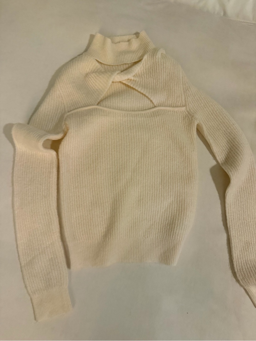 Lush Cream Cutout Ribbed Turtleneck Sweater